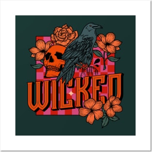 Wicked - crow, skull, animals, birds, pink, punk, green, orange, aesthetics, floral, flowers Posters and Art